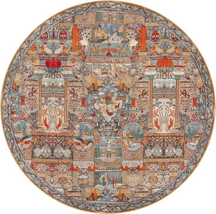 Detail image of 10' x 10' Easy-Clean Traditional Indoor / Outdoor Round Rug