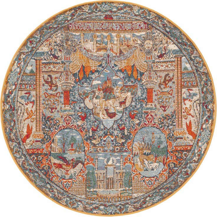 Detail image of 4' x 4' Easy-Clean Traditional Indoor / Outdoor Round Rug