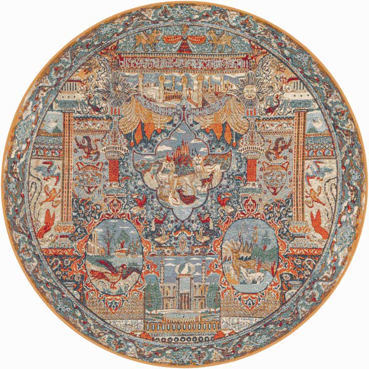 5' 3 x 5' 3 Easy-Clean Traditional Indoor / Outdoor Round Rug