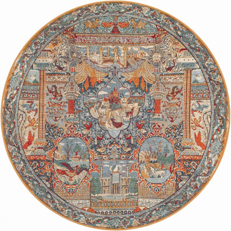 Detail image of 5' 3 x 5' 3 Easy-Clean Traditional Indoor / Outdoor Round Rug