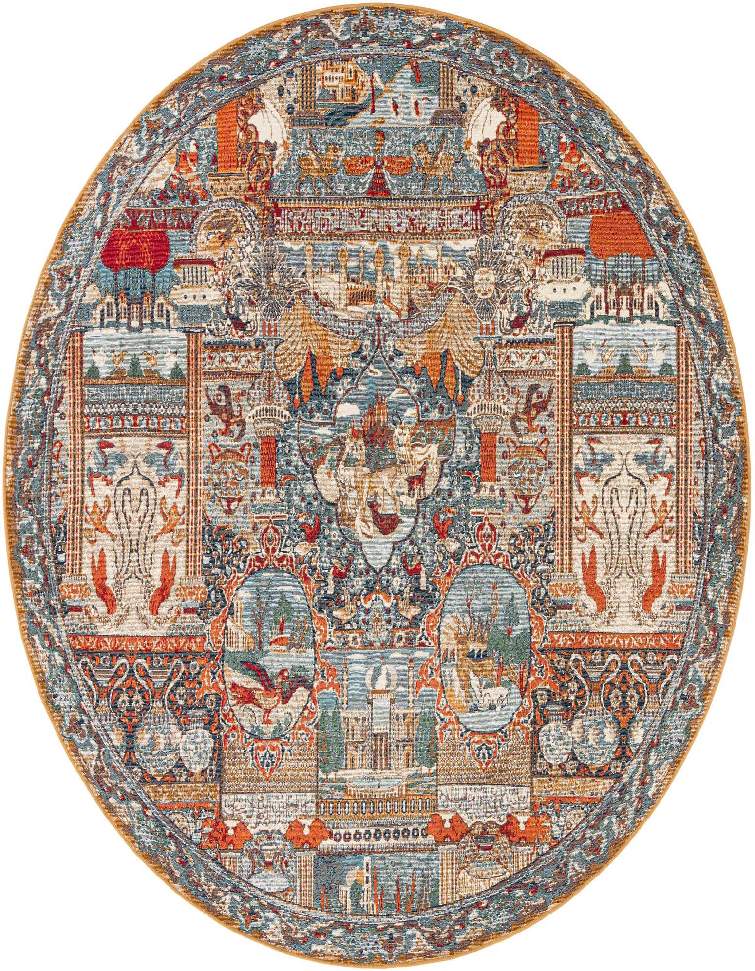 7' 10 x 7' 10 Easy-Clean Traditional Indoor / Outdoor Round Rug