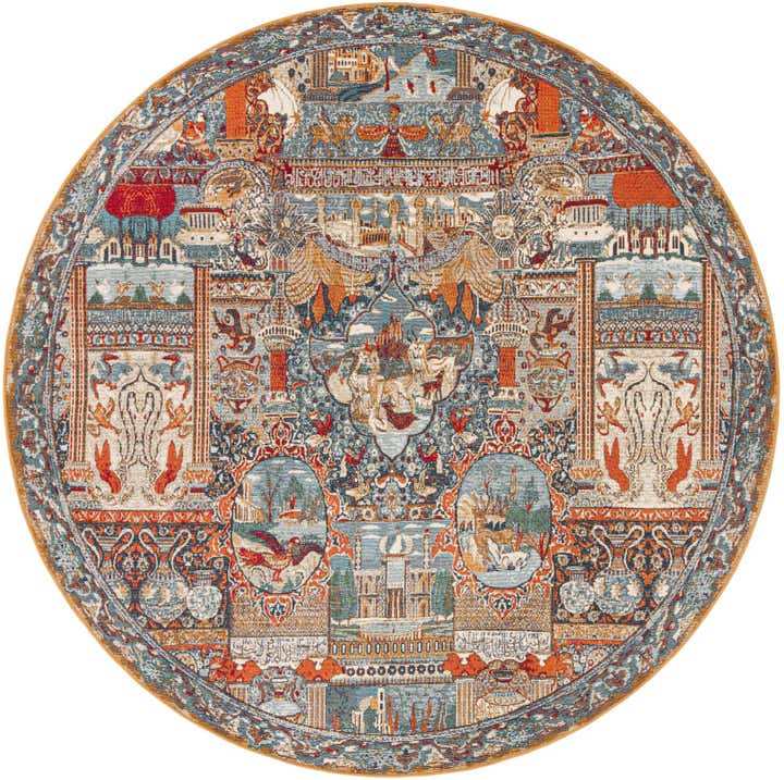 7' 10 x 7' 10 Easy-Clean Traditional Indoor / Outdoor Round Rug