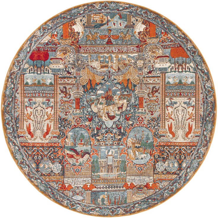 Detail image of 7' 10 x 7' 10 Easy-Clean Traditional Indoor / Outdoor Round Rug