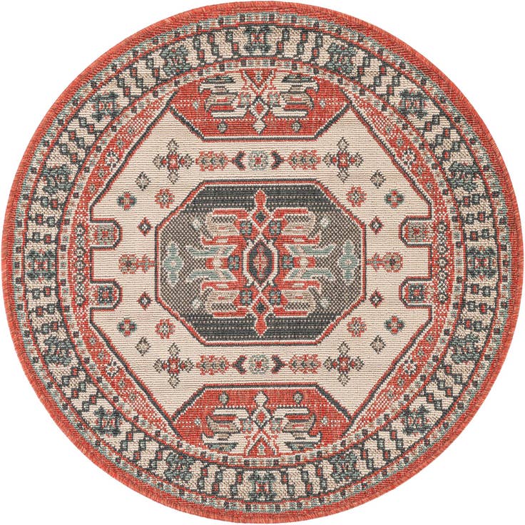 Detail image of 3' x 3' Easy-Clean Traditional Indoor / Outdoor Round Rug