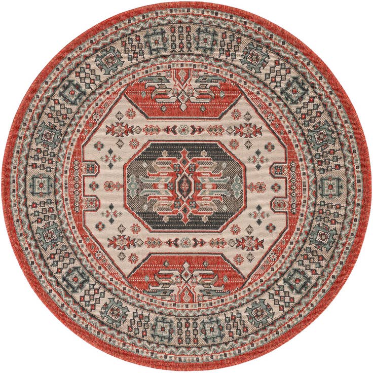 Detail image of 4' x 4' Easy-Clean Traditional Indoor / Outdoor Round Rug