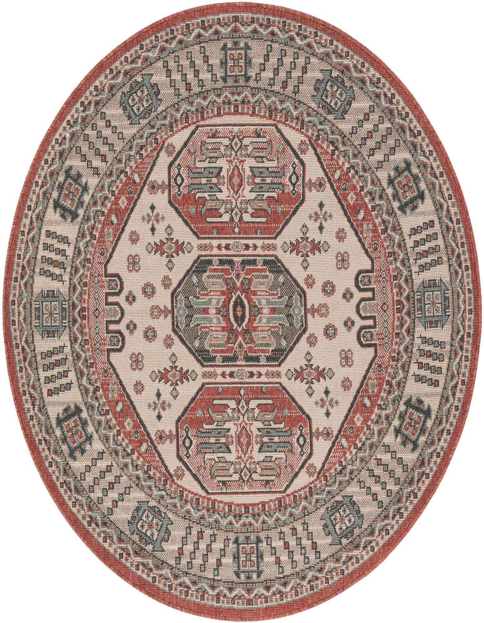 5' x 5' Easy-Clean Traditional Indoor / Outdoor Round Rug