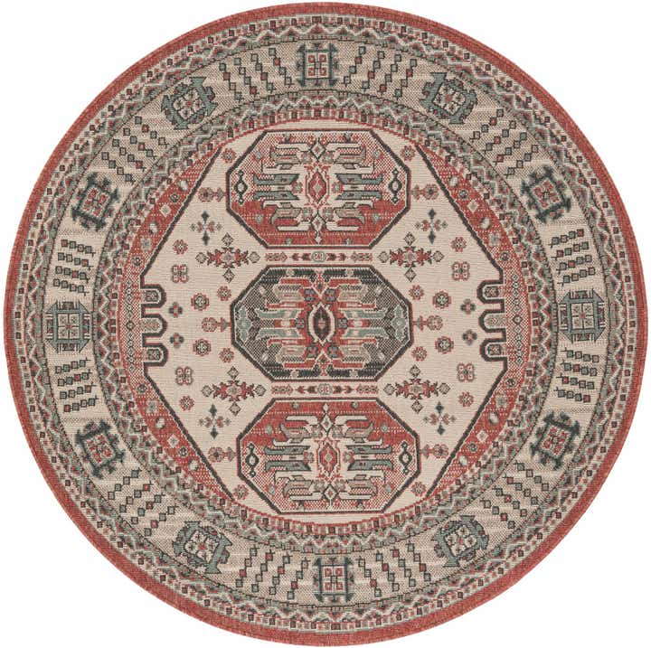 5' x 5' Easy-Clean Traditional Indoor / Outdoor Round Rug