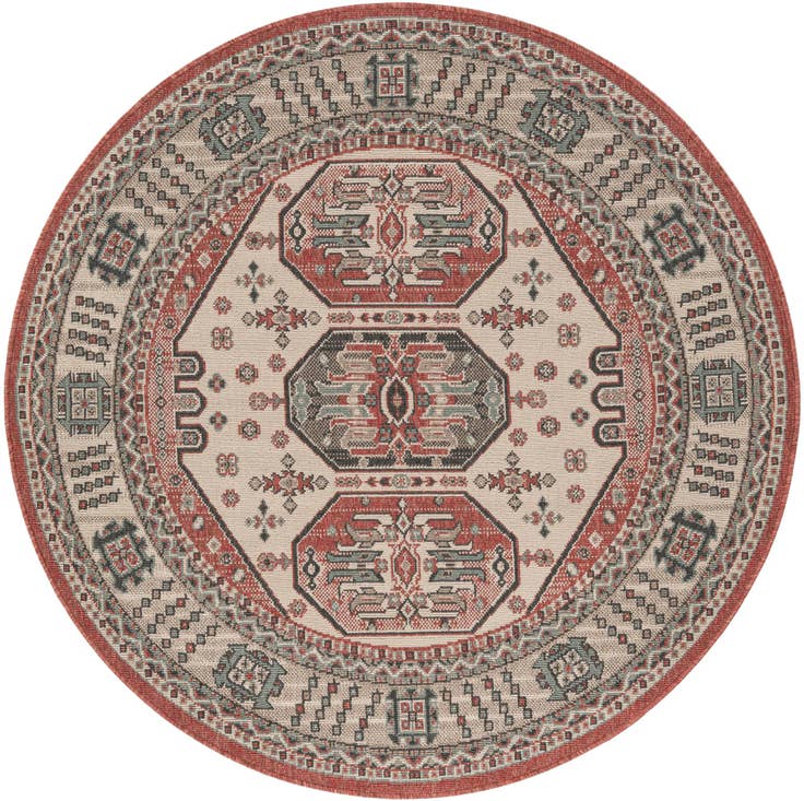 Detail image of 5' x 5' Easy-Clean Traditional Indoor / Outdoor Round Rug