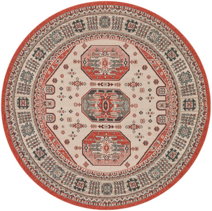 Detail image of 6' x 6' Easy-Clean Traditional Indoor / Outdoor Round Rug