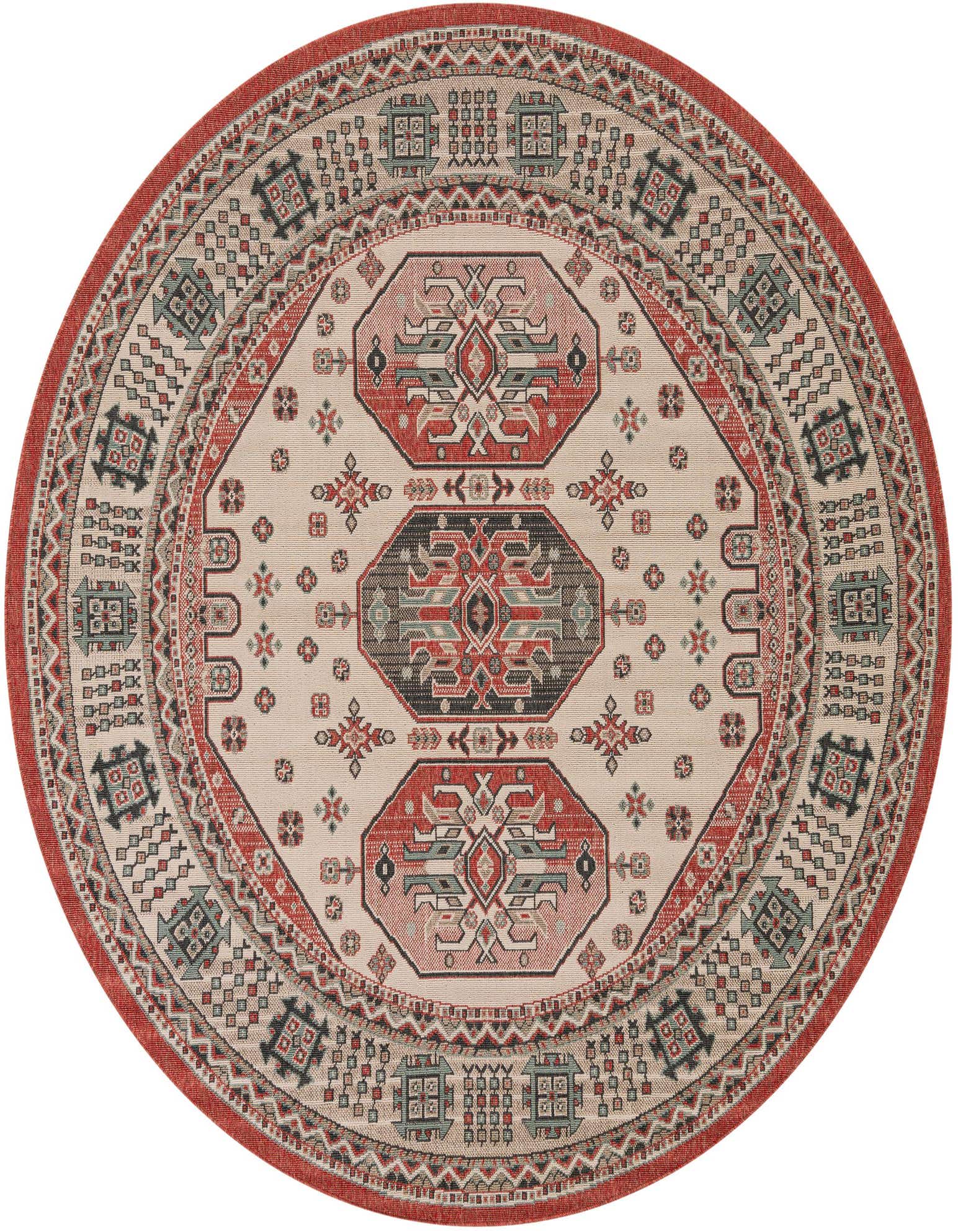 7' 10 x 7' 10 Easy-Clean Traditional Indoor / Outdoor Round Rug