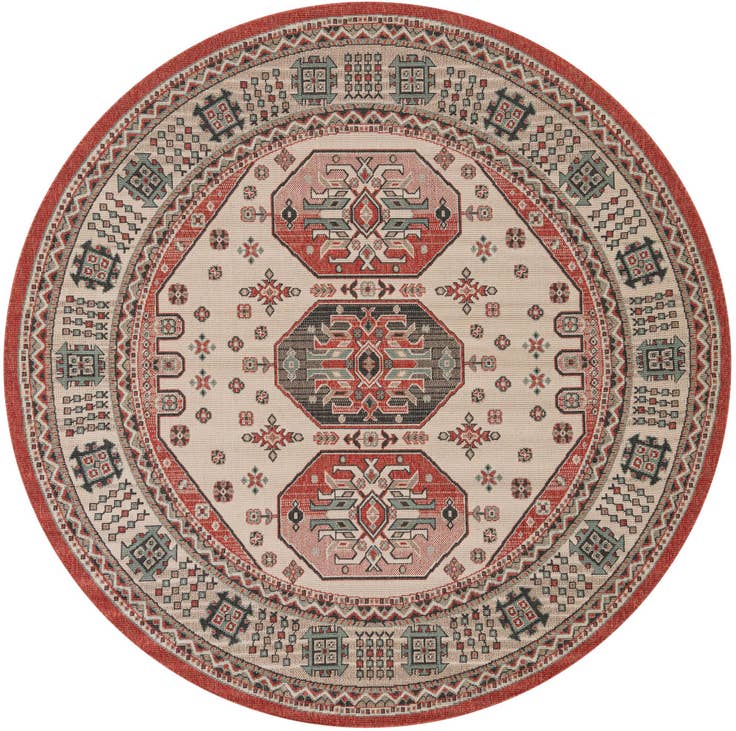 Detail image of 7' 10 x 7' 10 Easy-Clean Traditional Indoor / Outdoor Round Rug