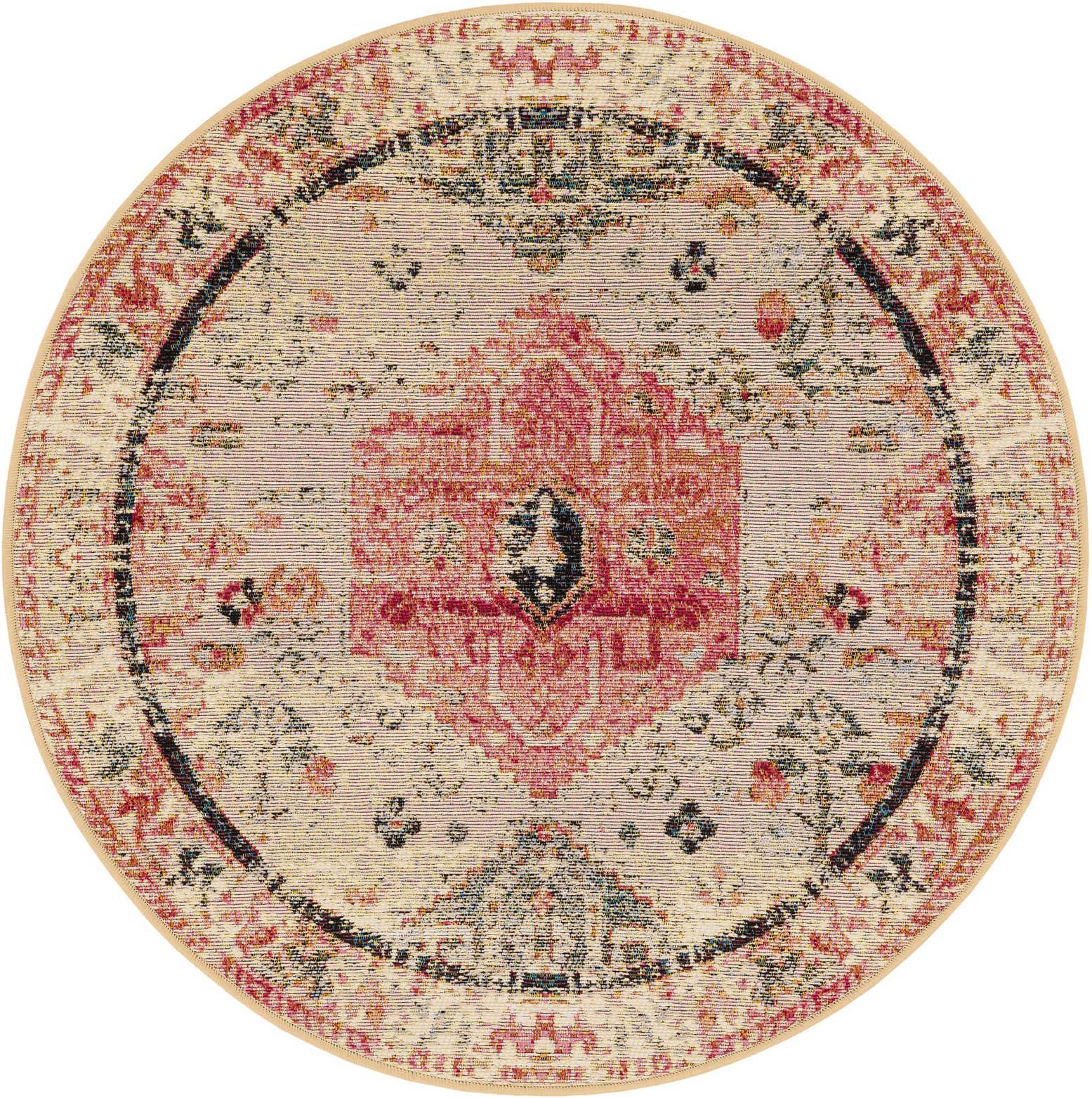3' x 3' Easy-Clean Traditional Indoor / Outdoor Round Rug