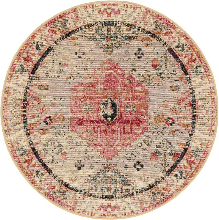 Detail image of 3' x 3' Easy-Clean Traditional Indoor / Outdoor Round Rug