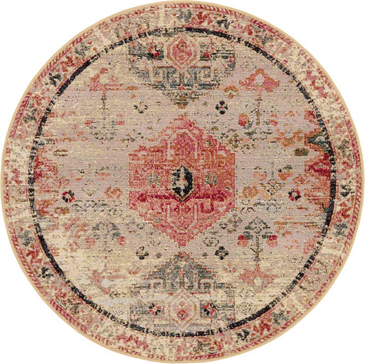 Detail image of 4' x 4' Easy-Clean Traditional Indoor / Outdoor Round Rug