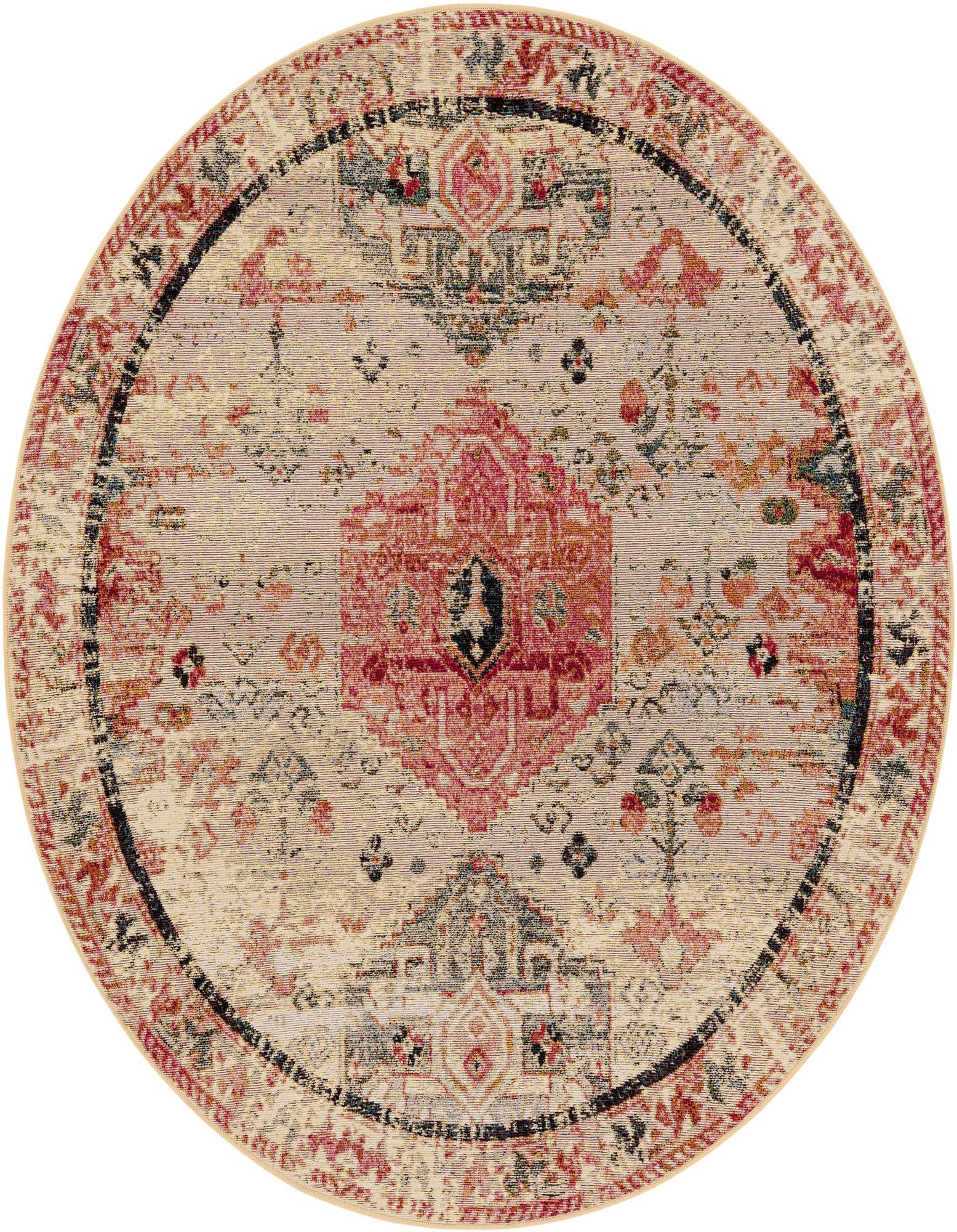 5' x 5' Easy-Clean Traditional Indoor / Outdoor Round Rug