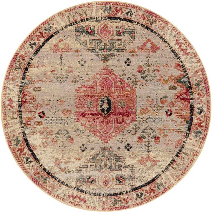 5' x 5' Easy-Clean Traditional Indoor / Outdoor Round Rug