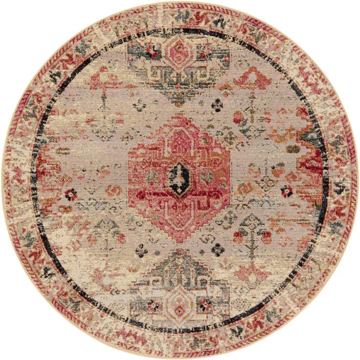 Detail image of 5' x 5' Easy-Clean Traditional Indoor / Outdoor Round Rug