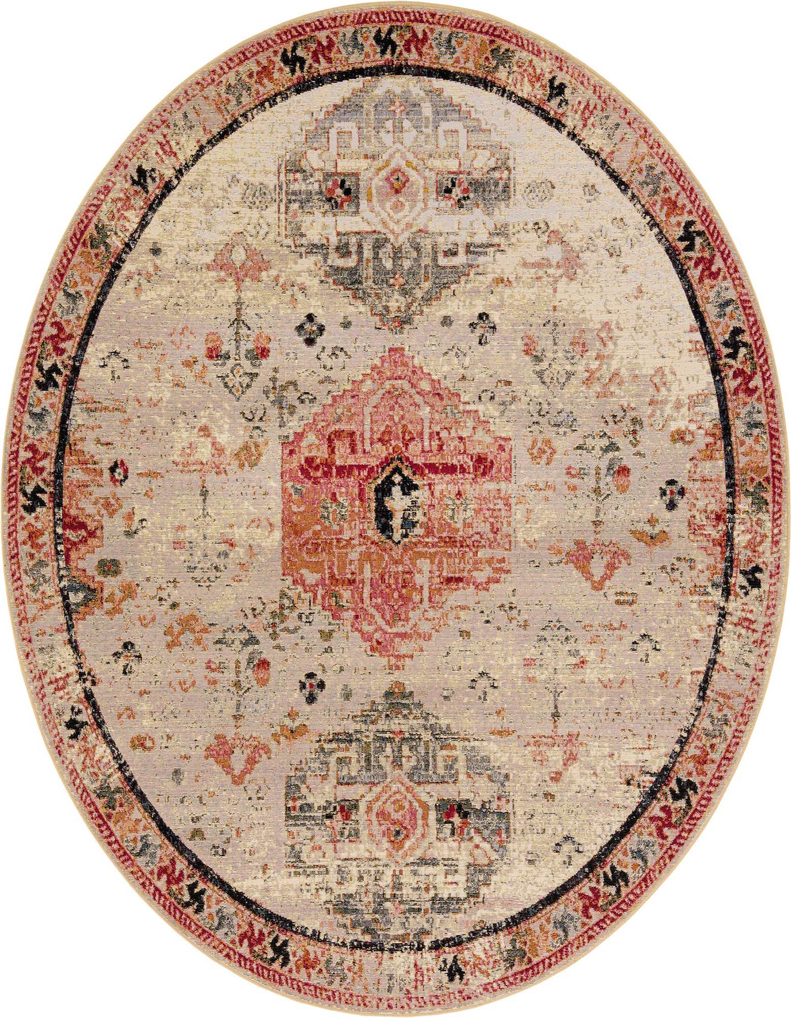 7' 10 x 7' 10 Easy-Clean Traditional Indoor / Outdoor Round Rug