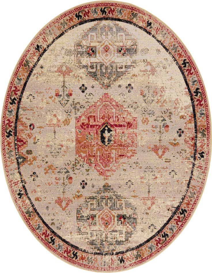 Detail image of 7' 10 x 7' 10 Easy-Clean Traditional Indoor / Outdoor Round Rug