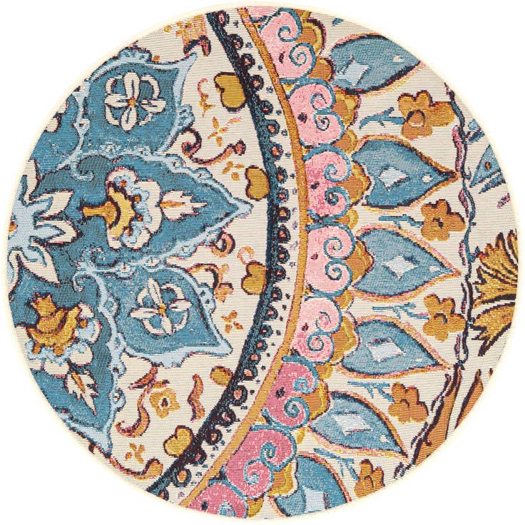 Detail image of 3' x 3' Easy-Clean Traditional Indoor / Outdoor Round Rug