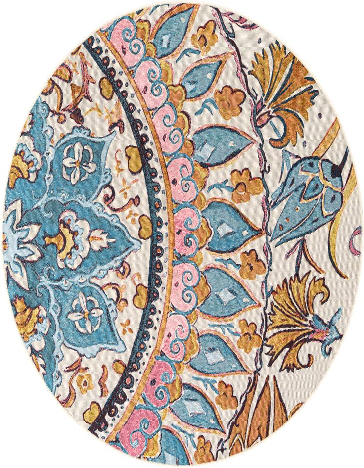 Detail image of 5' x 5' Easy-Clean Traditional Indoor / Outdoor Round Rug