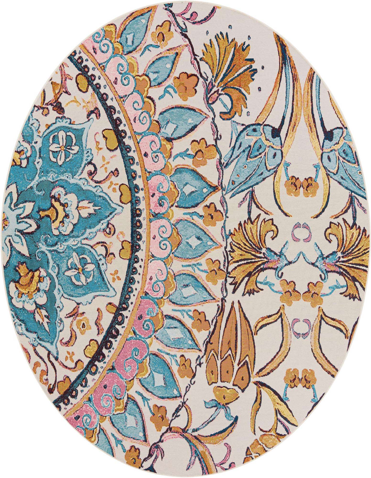 8' x 8' Easy-Clean Traditional Indoor / Outdoor Round Rug