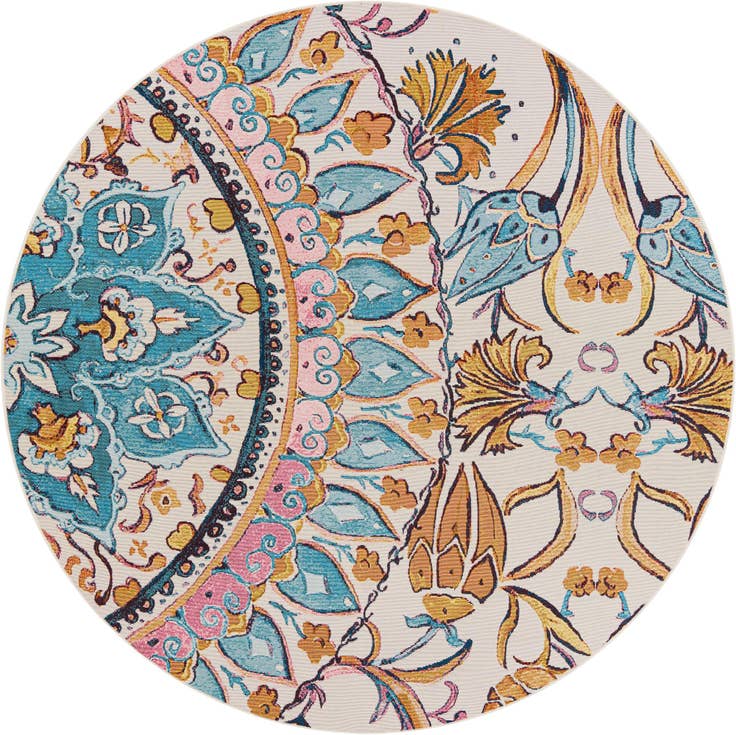 Detail image of 8' x 8' Easy-Clean Traditional Indoor / Outdoor Round Rug