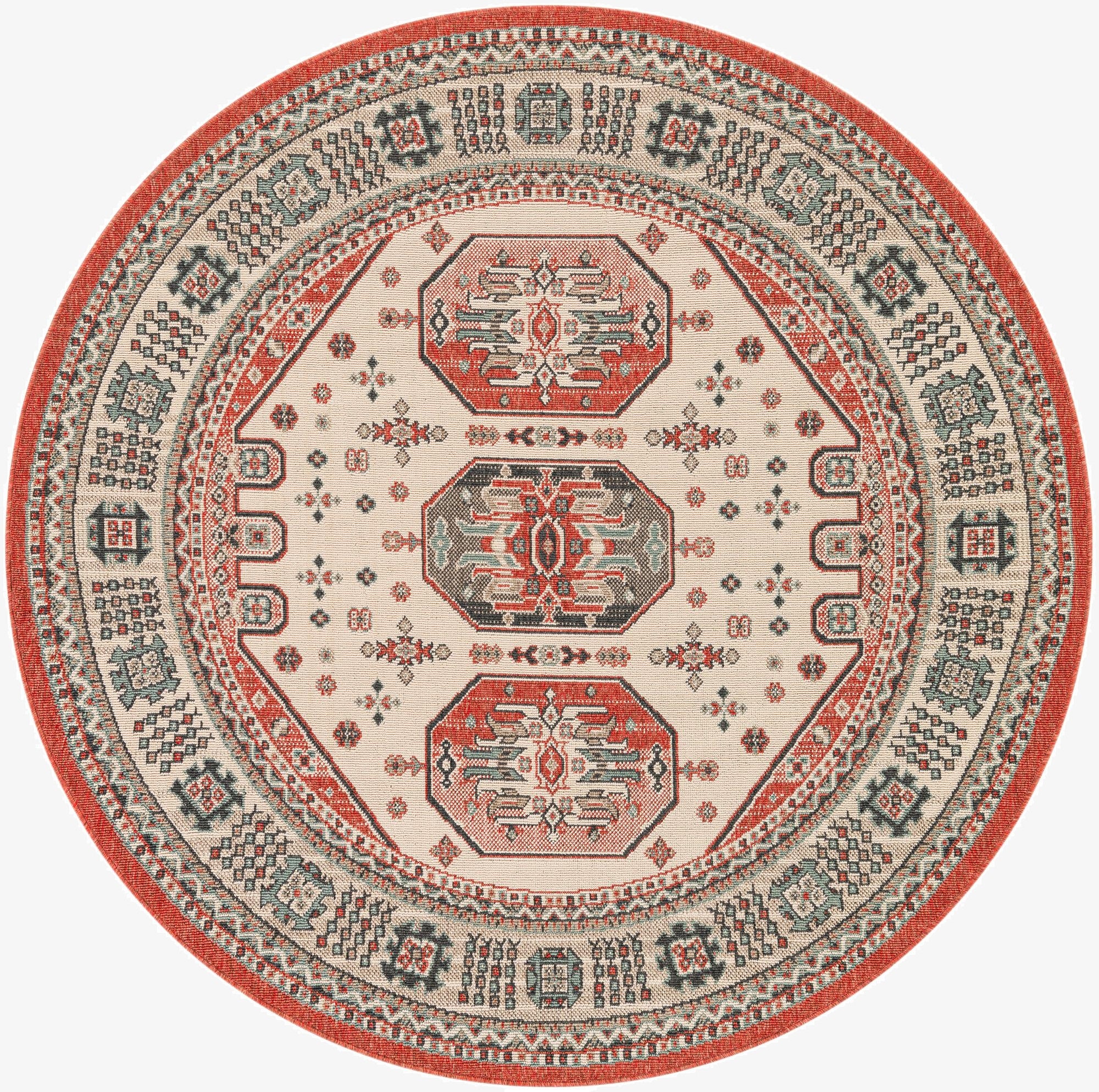 6' x 6'  Washable Traditional Indoor / Outdoor Round Rug