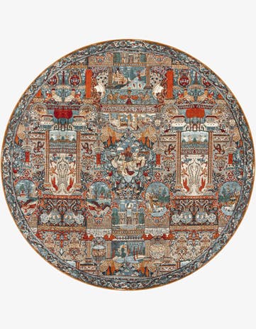 Easy-Clean Traditional Indoor / Outdoor Round Rug