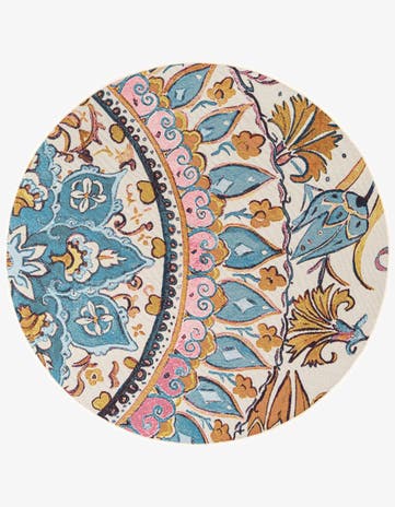 Easy-Clean Traditional Indoor / Outdoor Round Rug