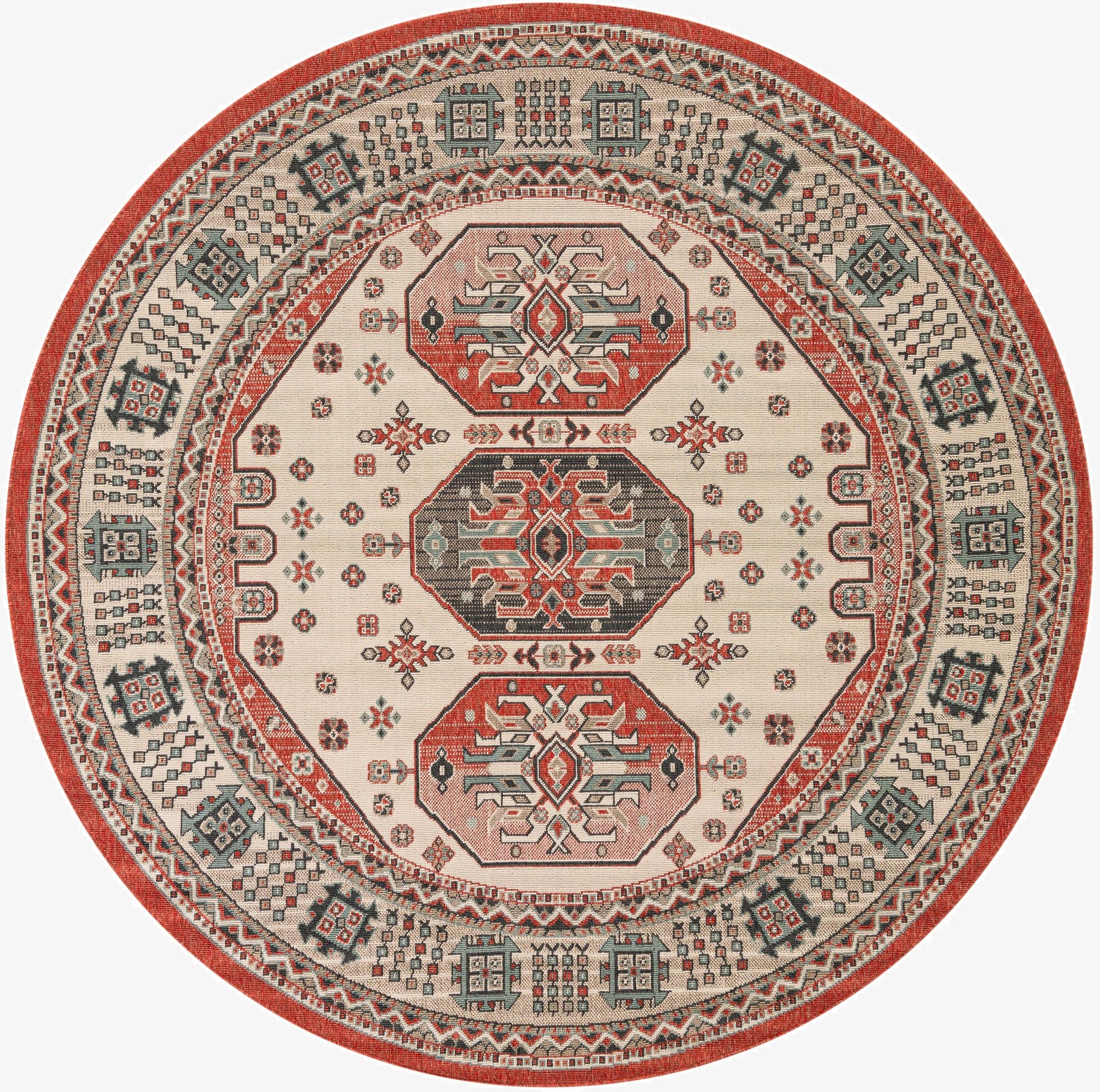 7' 10 x 7' 10  Washable Traditional Indoor / Outdoor Round Rug