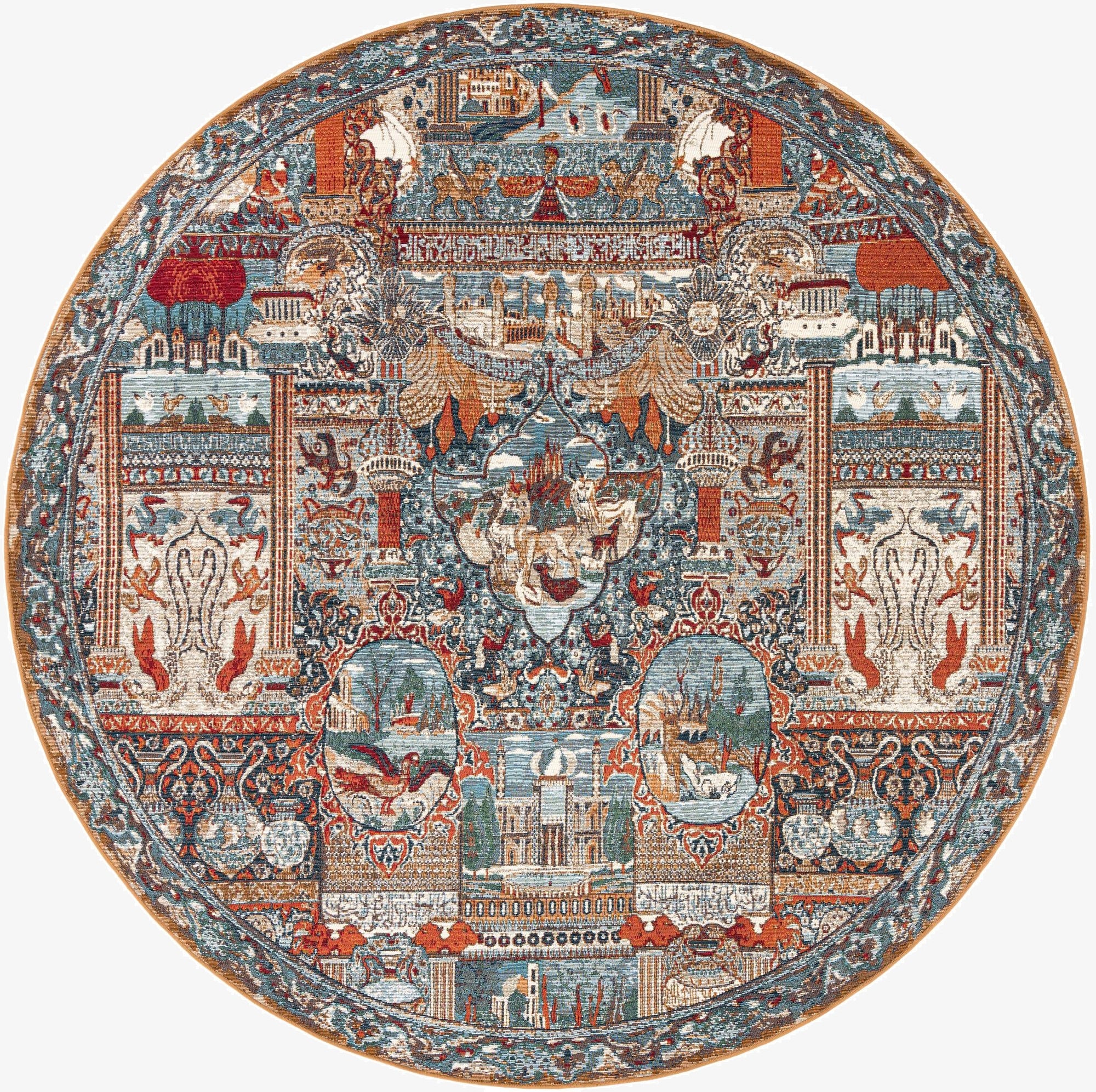 Primary image 7' 10 x 7' 10  Washable Traditional Indoor / Outdoor Round Rug