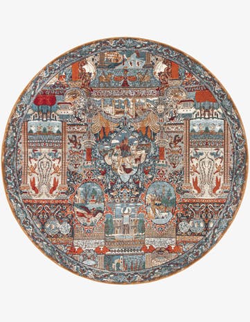 7' 10 x 7' 10 Easy-Clean Traditional Indoor / Outdoor Round Rug