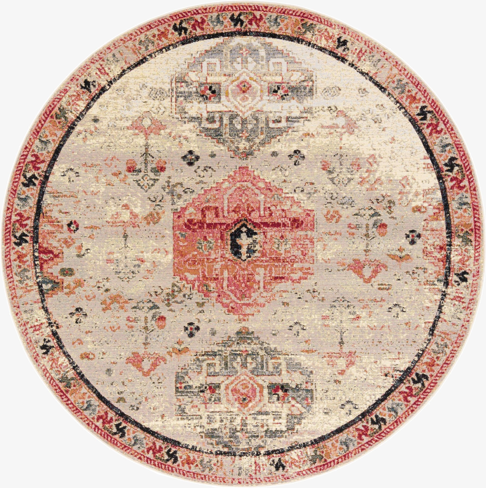 Primary image 7' 10 x 7' 10  Washable Traditional Indoor / Outdoor Round Rug