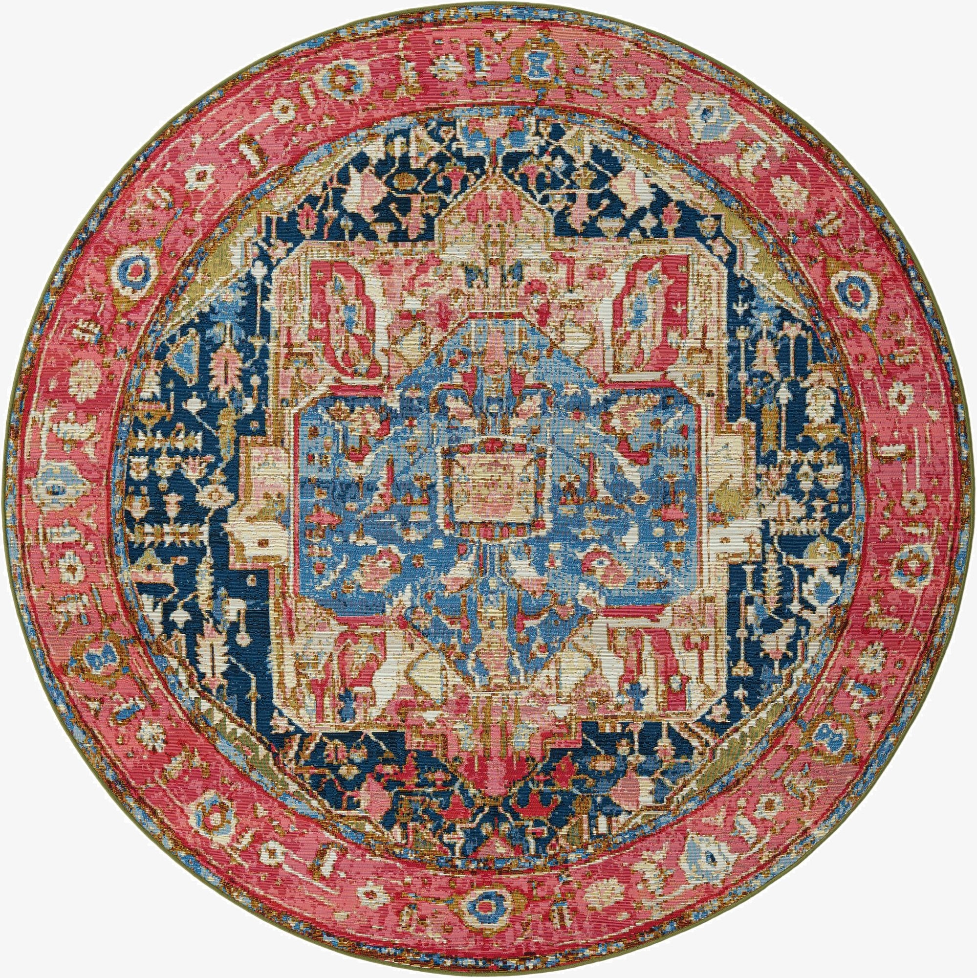 Primary image 7' x 7'  Washable Traditional Indoor / Outdoor Round Rug