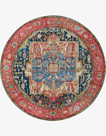 Easy-Clean Traditional Indoor / Outdoor Round Rug
