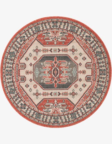 Easy-Clean Traditional Indoor / Outdoor Round Rug