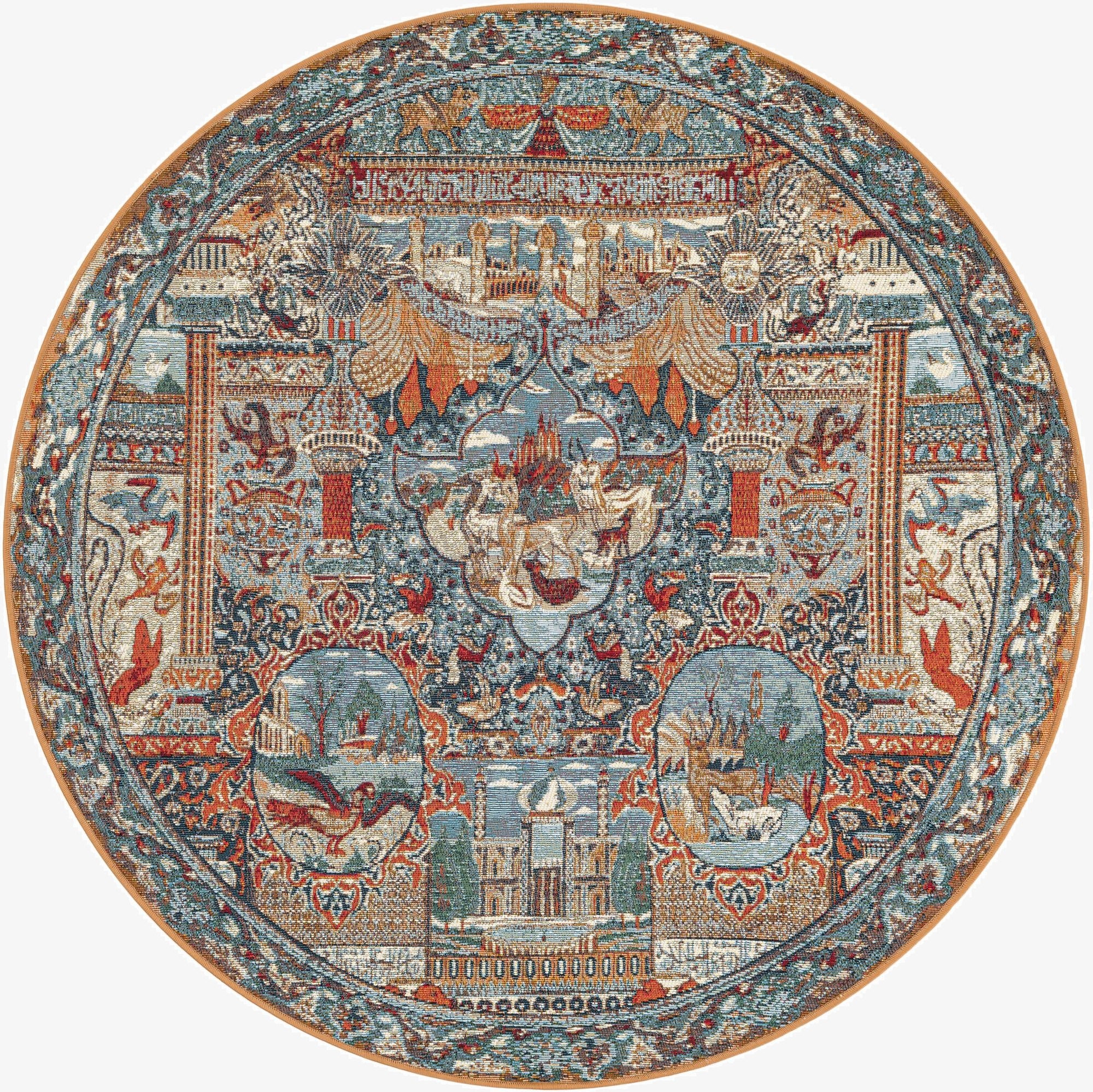 5' 3 x 5' 3  Washable Traditional Indoor / Outdoor Round Rug