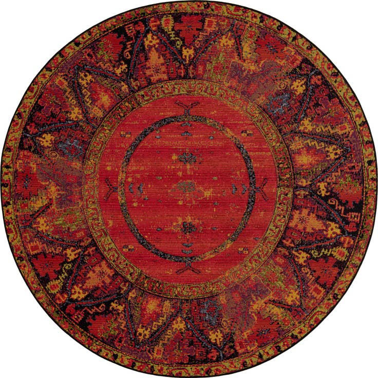 Detail image of 7' 10 x 7' 10 Easy-Clean Tribal Indoor / Outdoor Round Rug