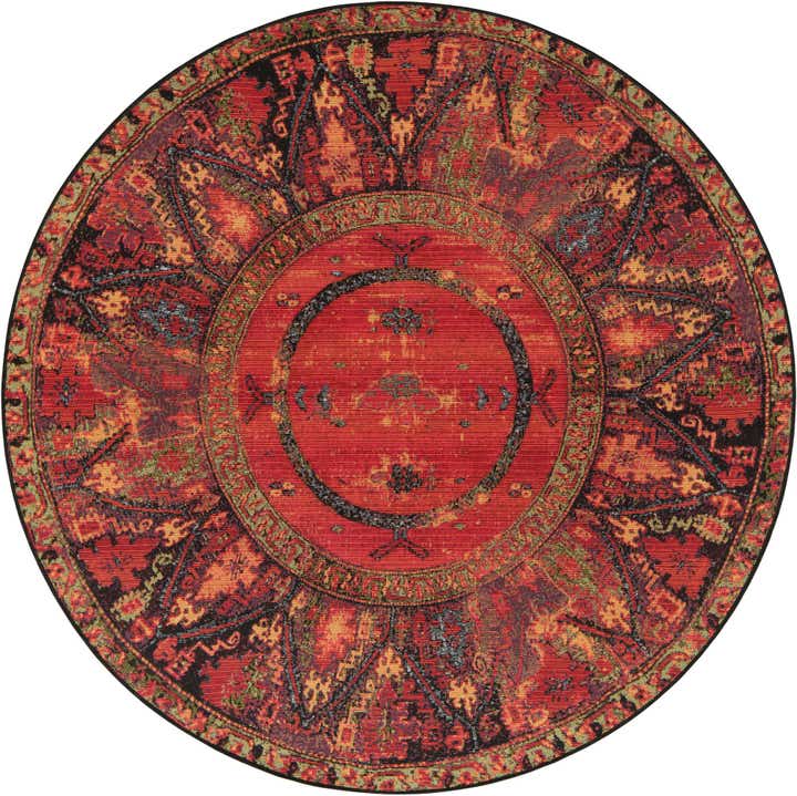 5' x 5' Easy-Clean Tribal Indoor / Outdoor Round Rug