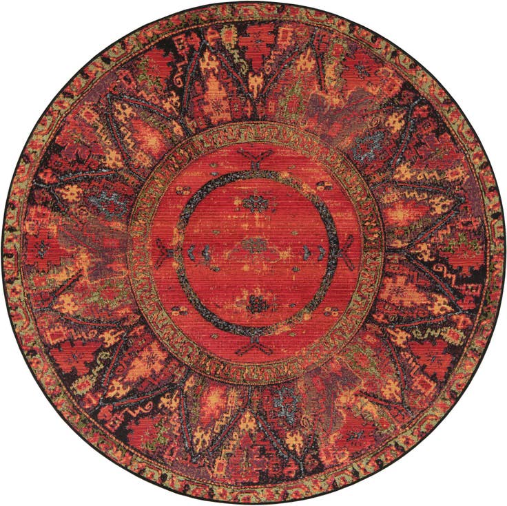 Detail image of 5' x 5' Easy-Clean Tribal Indoor / Outdoor Round Rug