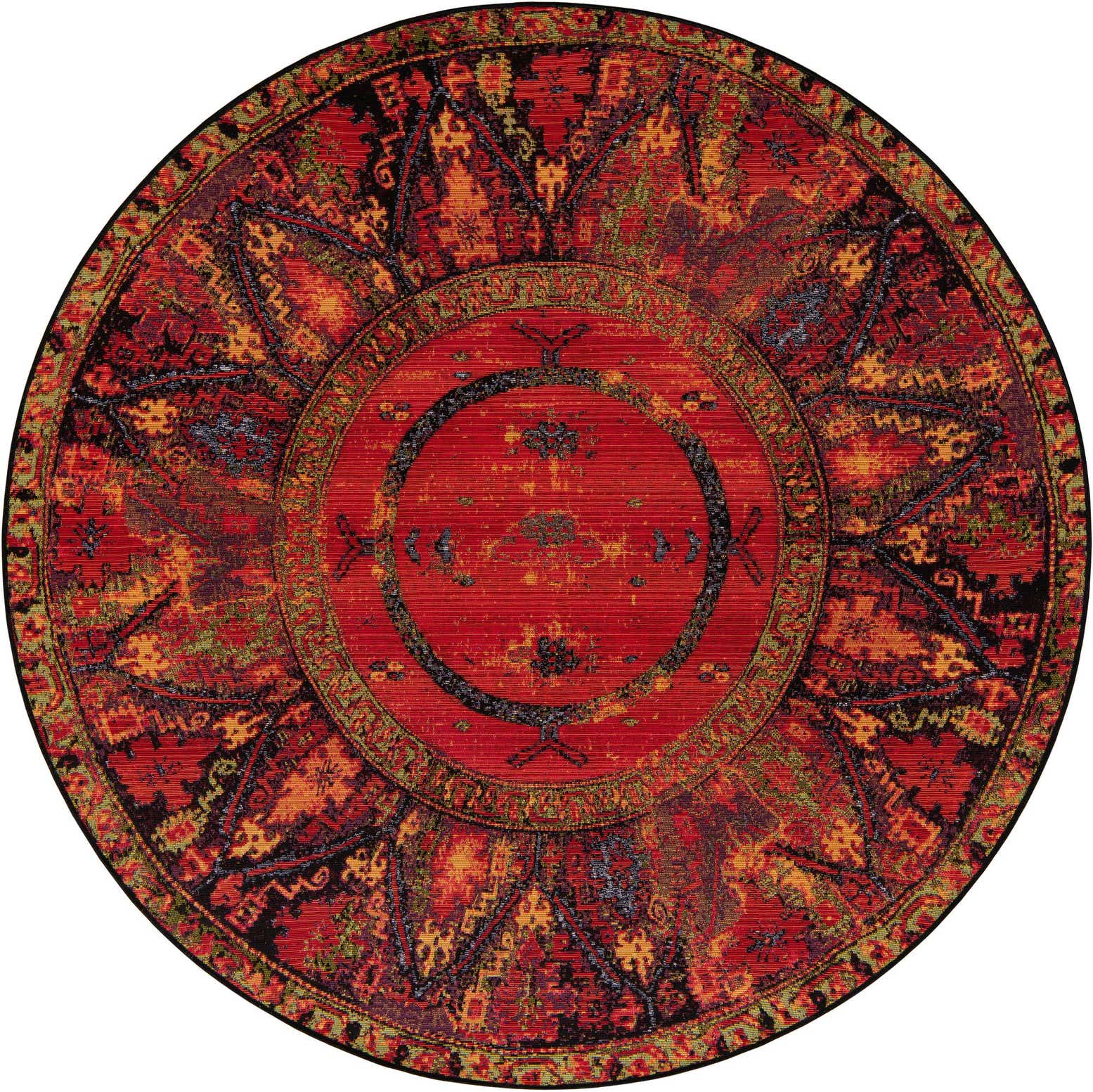 6' x 6' Easy-Clean Tribal Indoor / Outdoor Round Rug