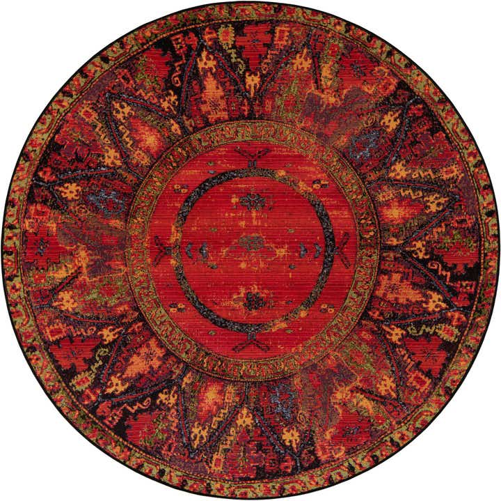 6' x 6' Easy-Clean Tribal Indoor / Outdoor Round Rug