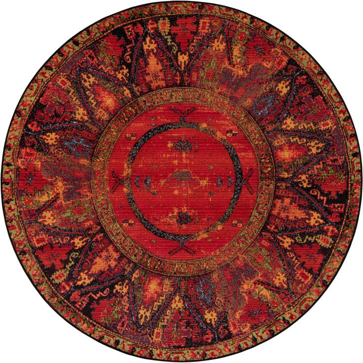 Detail image of 6' x 6' Easy-Clean Tribal Indoor / Outdoor Round Rug