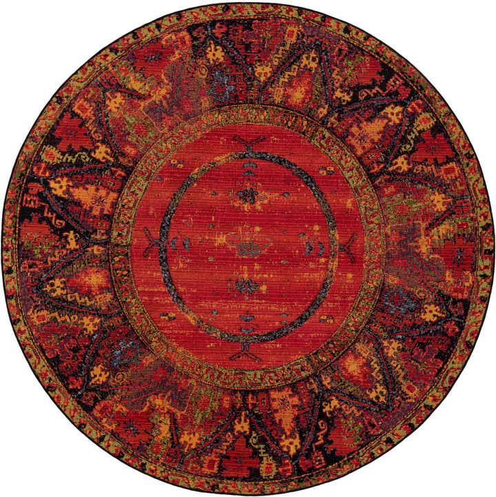 7' x 7' Easy-Clean Tribal Indoor / Outdoor Round Rug