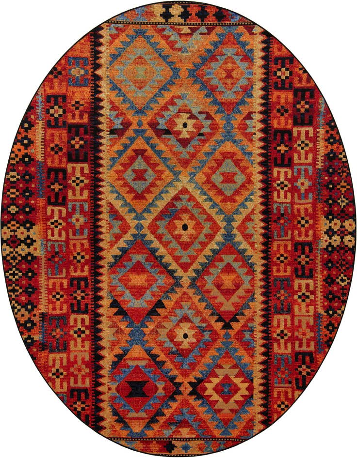 Detail image of 10' x 10' Easy-Clean Tribal Indoor / Outdoor Round Rug
