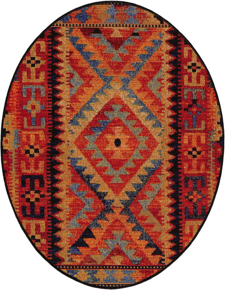 Detail image of 3' x 3' Easy-Clean Tribal Indoor / Outdoor Round Rug