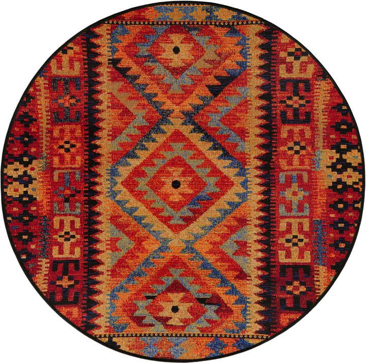4' x 4' Easy-Clean Tribal Indoor / Outdoor Round Rug