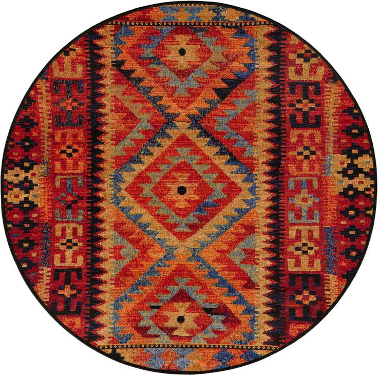Detail image of 4' x 4' Easy-Clean Tribal Indoor / Outdoor Round Rug