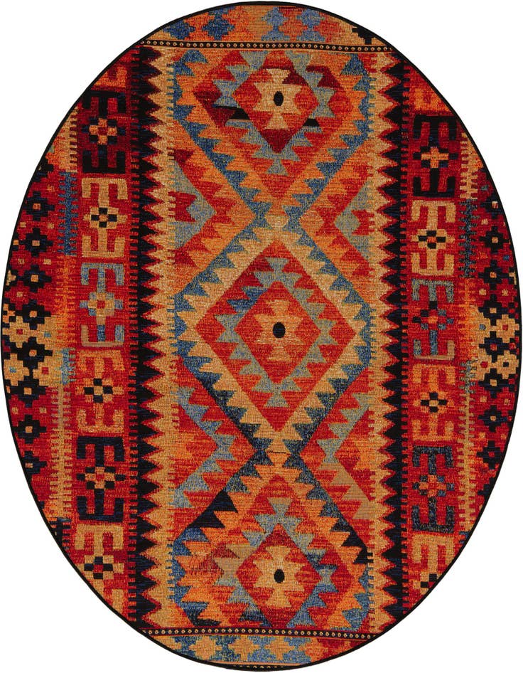 Detail image of 5' x 5' Easy-Clean Tribal Indoor / Outdoor Round Rug